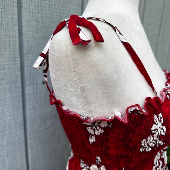 Pacific Legend Hawaiian Sundress Floral Smocked Made in Hawaii Red Size S‎ - Picture 5 of 9